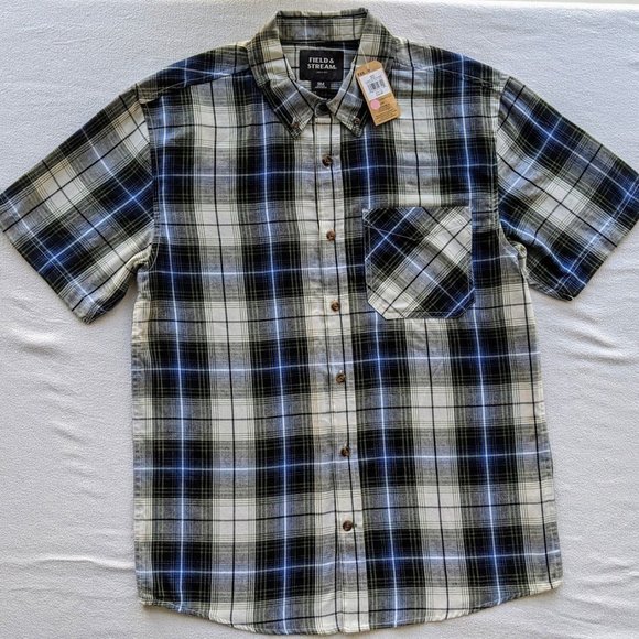 Field & Stream Men's Short Sleeve Button Up Flannel Shirt Size S/M Blue Gray NEW - Picture 3 of 5